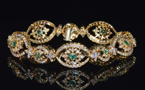 Certified Natural 5.2Cts VS F Diamond Emerald 18K Solid Gold Bracelet