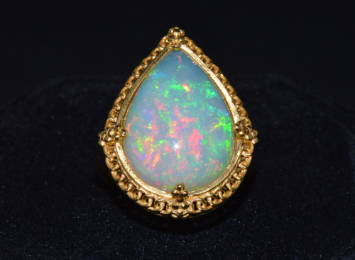 Certified Natural 6.37Cts Opal 18K 750 Solid Gold Etruscan Cannetille Filigree Ring
