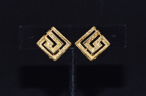 Gorgeous Grecian Greek Key 18K 750 Solid Gold Cluster Stud Earrings