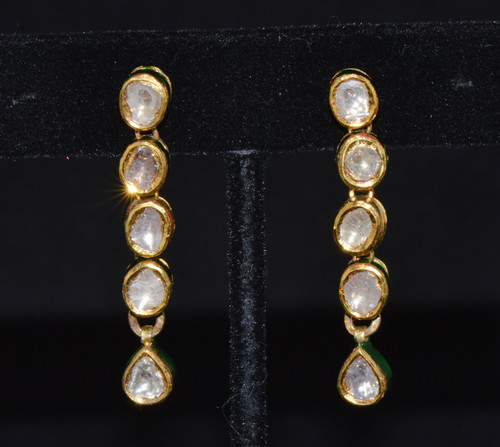 Estate 22K 18K Solid Gold 1.8CTS Diamond Enamel Earrings