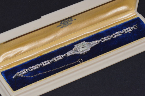 Vintage Hamilton 2.1Cts Diamond Solid 900 Platinum Ladies Wrist Watch Bracelet