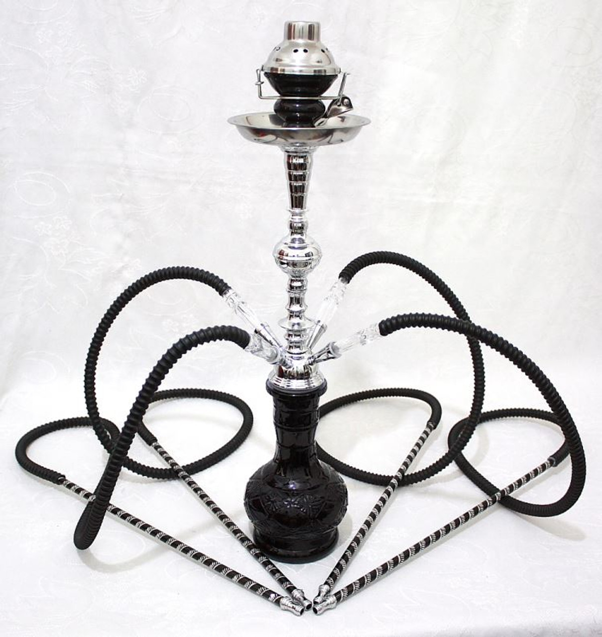 4- Hose Black Exotic Shisha Black Laser pipe Hookah set wholesale