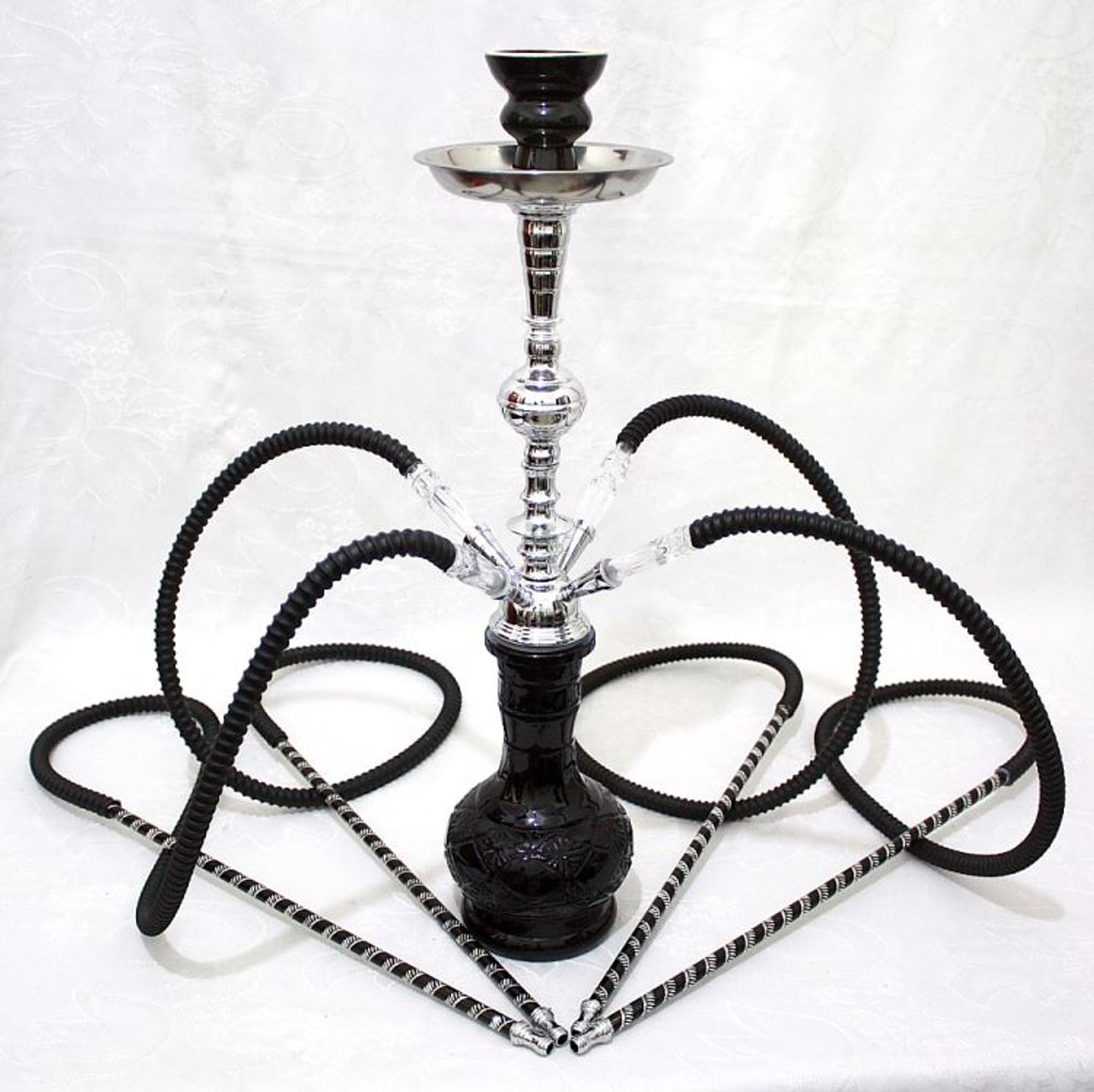 4- Hose Black Exotic Shisha Black Laser pipe Hookah set wholesale