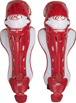 Rawlings Mach Series Adult Baseball Catcher's Leg Guards NOCSAE Red