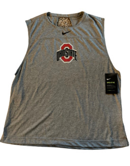 Nike Ohio State Buckeyes Women's Breathe Slim Fit Tank Grey Size XL