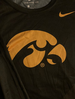 The Nike Tee Dri-Fit LS Iowa Hawkeyes Tigerhawk  Logo Tee Shirt Black