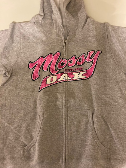 Mossy Oak Women's Full Zip Graphic Hoodie Grey/Pink Size Medium