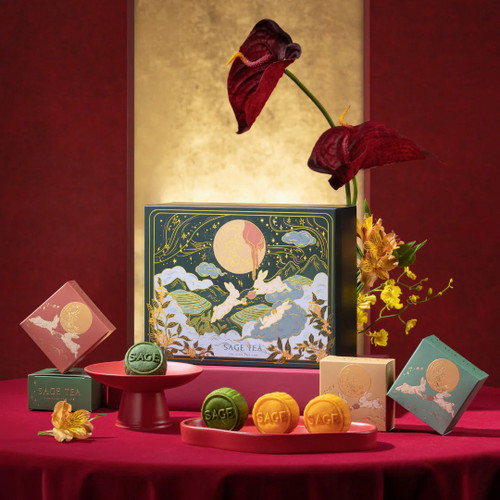 SAGE TEA Mooncake Giftbox Set | 皓月寄情 中秋奢華月餅茶禮盒 4s (配茶碟、茶夾與茶匙)