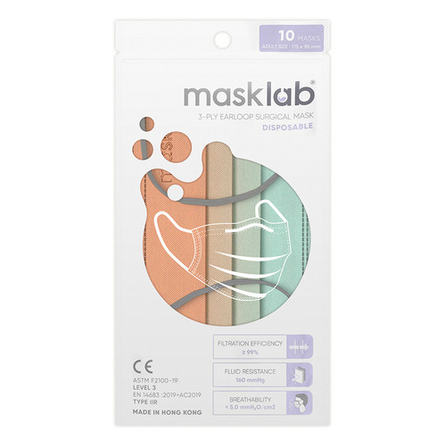 Masklab Surgical Mask Adults Ombre Coral Reef 成人外科口罩 漸層系列 湖水橙 ASTM Lv3 ( 10Pcs/袋 ) Made in HK