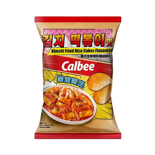 CALBEE - Potato Chips Kimchi Fried Rice Cakes Flavor |卡樂B 泡菜炒年糕味薯片 70G