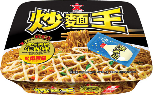 DOLL Instant Fried Noodle Black Pepper Beef Flavor w/ Mayonnaise Sauce | 公仔 炒麵王 鐵板黑椒牛柳 117g