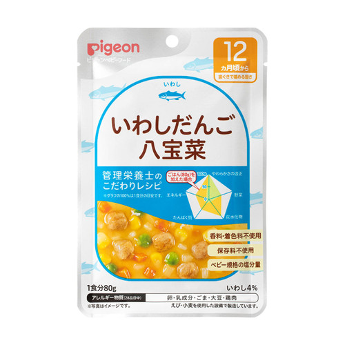 PIGEON Retort Baby Food Fish Ball Chop Suey 貝親 嬰兒便利營養餸即食包 沙丁魚丸子八寶菜 80g (12 M+) 