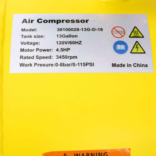 4.5HP Portable 13 Gallons Oil-Lubricated Air Compressor Tank Ultra Quiet Horizontal Tank Adjustable Pressure with Built-in Wheel Osakapro