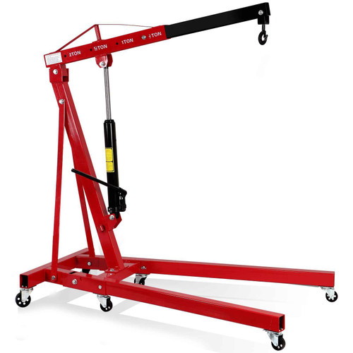 Engine Hoist 2 Ton 4400 lb Folding Cherry Picker Engine Shop Crane Heavy Duty Hydraulic Tilting Engine Lift with 6 Iron Caster Wheels Telescopic Boom Hitch Durvy Supply