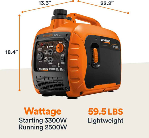 3300W Portable Inverter Generator - Quiet Gas Powered 20A. 60lbs.