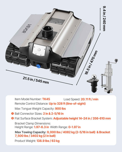Electric Trailer Mover, 9000 lbs Max Towing Capacity, Remote-Controlled Trailer Mover with 328 ft Wireless Range, Motorised Camper Trolley Kit Fits for Camper RV Caravan Boat Trailer Jack Vevor