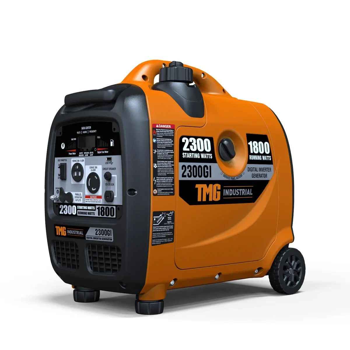 2300 Watt Digital Inverter Gasoline Generator, 79 cc OHV Engine, 6.5 Hour Run Time, 120/240 VAC, Telescopic Pull Handle, Parallel Cable Kit, TMG-2300GI TMG Industrial