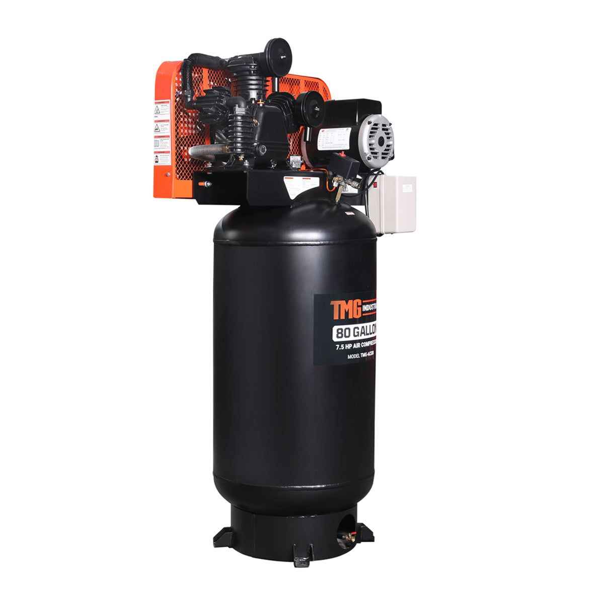 80 Gal 7.5 HP Stationary Electric Air Compressor, 230V 1Ø, 175 PSI, Vertical Tank TMG Industrial