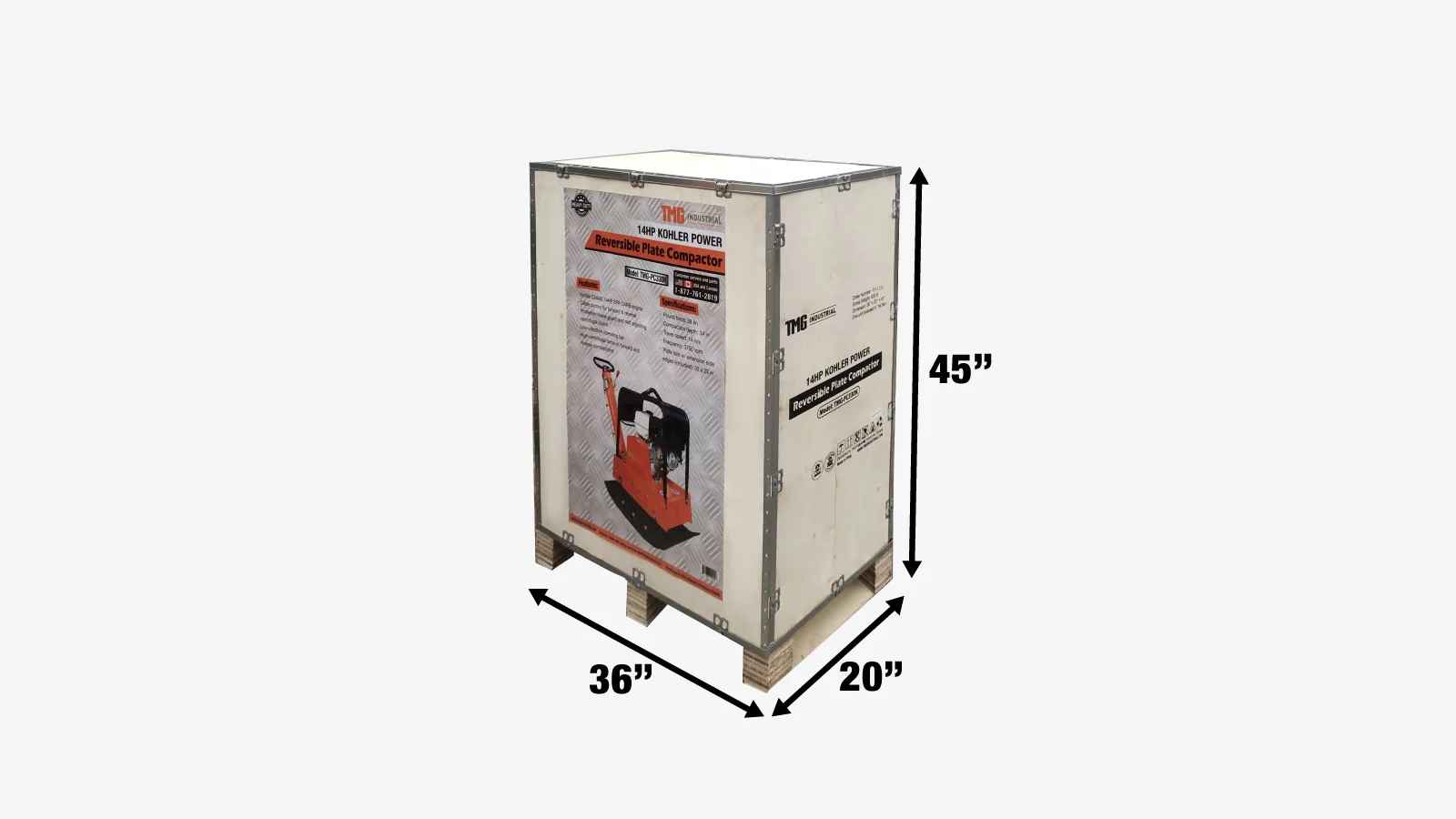 Reversible Plate Compactor, 8,500 lb Force, 14 HP Kohler CH440, 34" Depth TMG Industrial