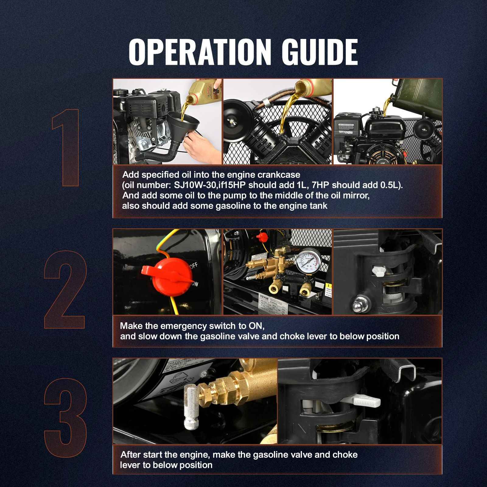 VEVOR 7HP Gas Powered Air Compressor – 13.2 Gallon Horizontal Vevor