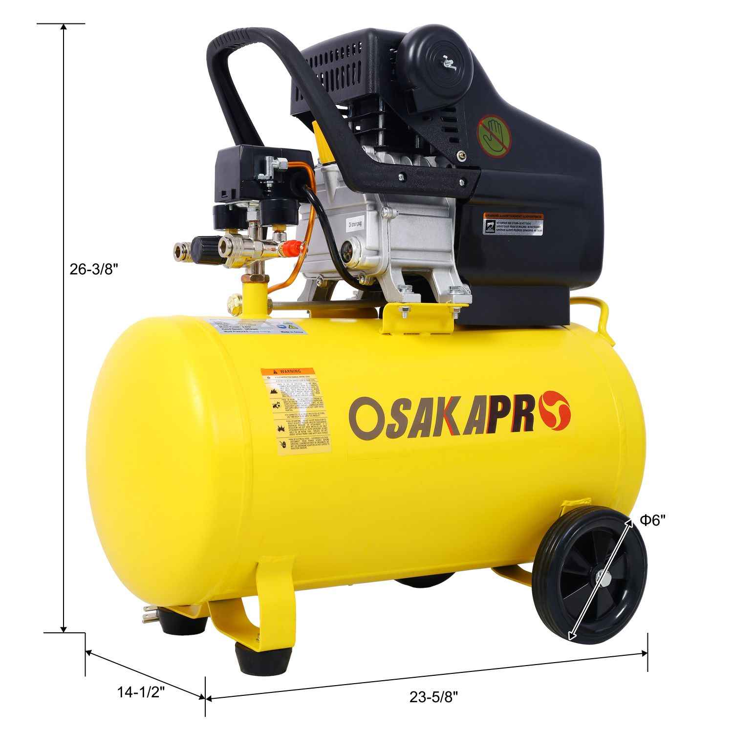 4.5HP Portable 13 Gallons Oil-Lubricated Air Compressor Tank Ultra Quiet Horizontal Tank Adjustable Pressure with Built-in Wheel Osakapro