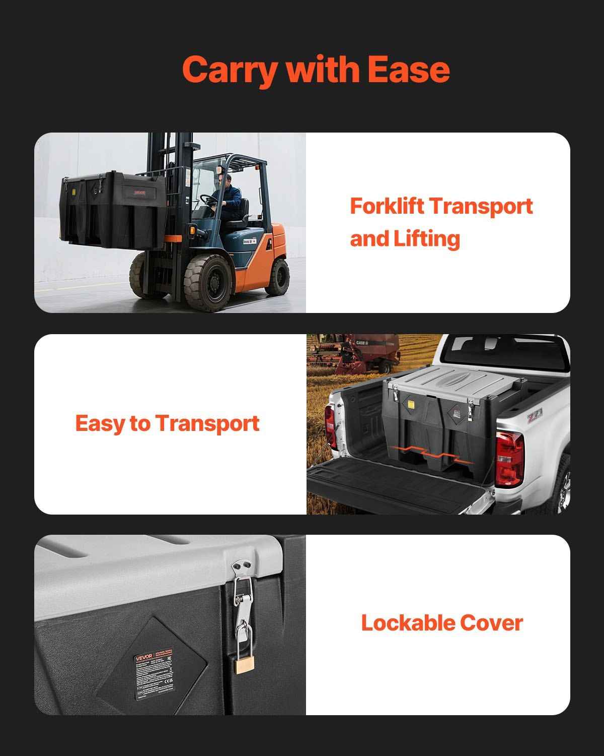 Portable Diesel Tank, 128 Gallon Capacity & 10 GPM Flow Rate, Gas Fuel Tank with 12V Electric Transfer Pump and 13.1ft Rubber Hose, PE Diesel Transfer Tanks for Easy Fuel Transportation, Black Vevor