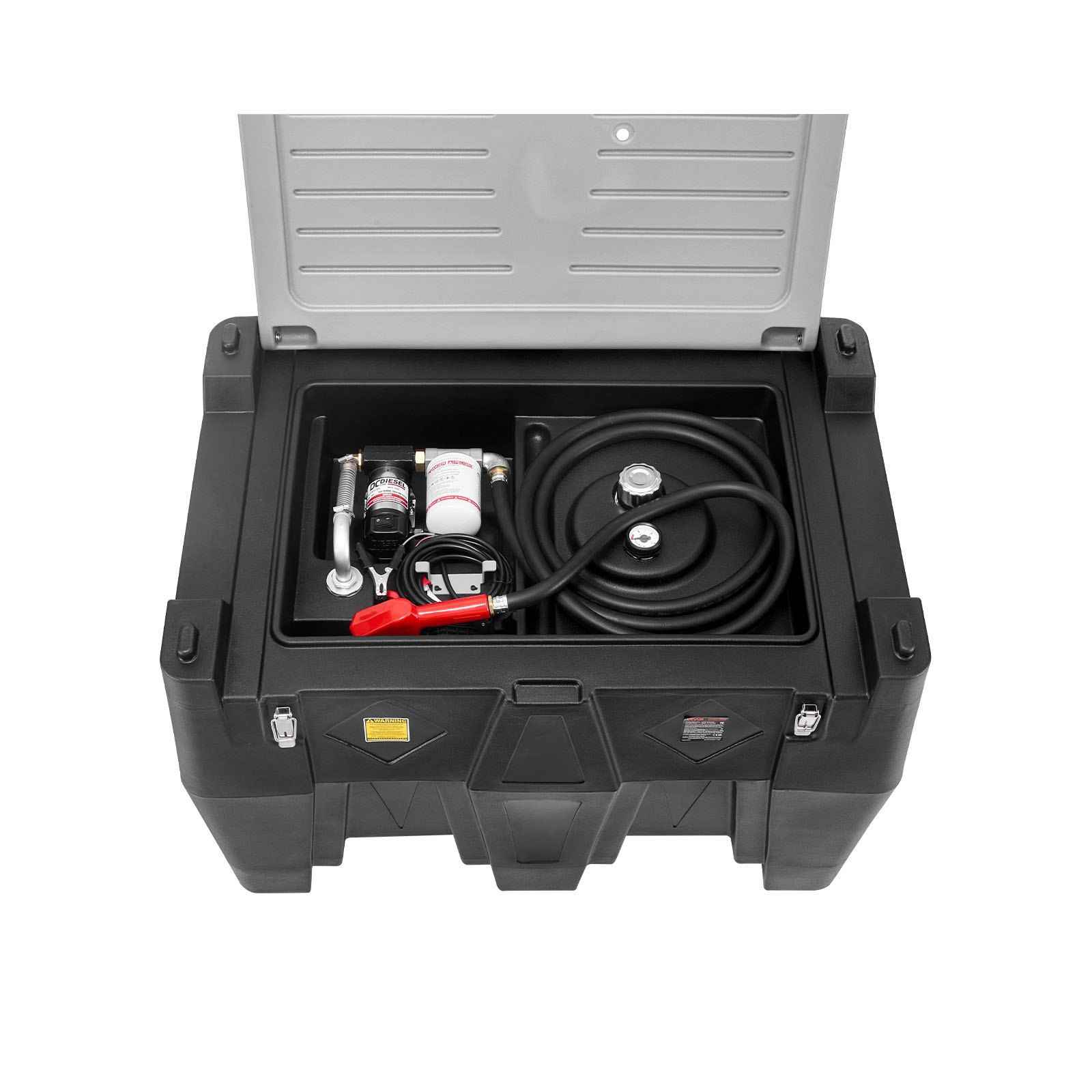 Portable Diesel Tank, 128 Gallon Capacity & 10 GPM Flow Rate, Gas Fuel Tank with 12V Electric Transfer Pump and 13.1ft Rubber Hose, PE Diesel Transfer Tanks for Easy Fuel Transportation, Black Vevor