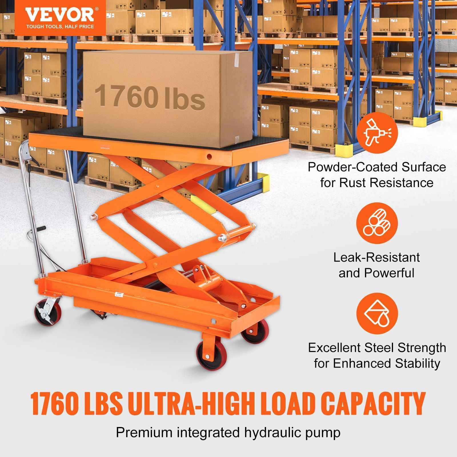 VEVOR Hydraulic Lift Table Cart – 1760 lb Double Scissor Vevor