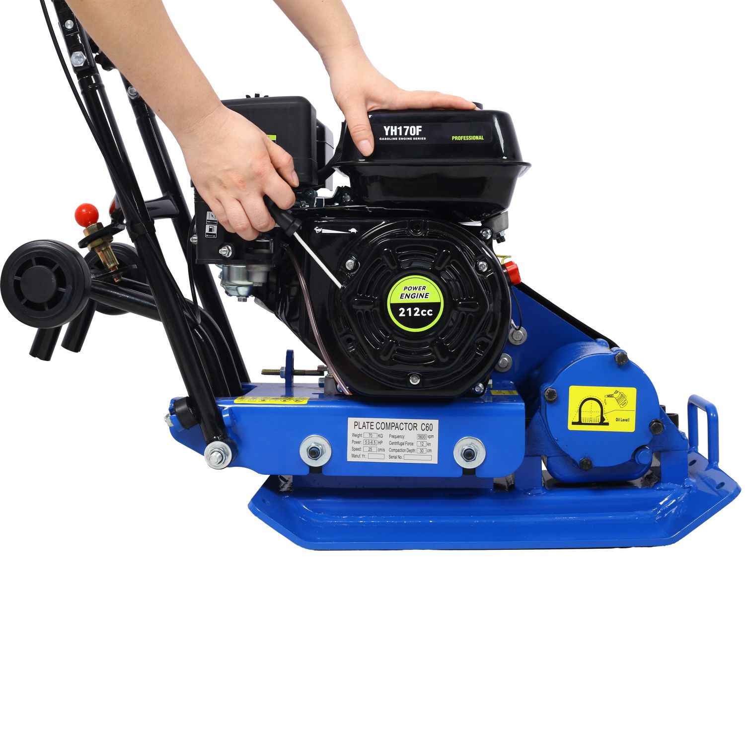 Gas Plate Compactor (212cc 6.5HP, 2700 lb Force, 5600 VPM, 20" x 14", 12" Depth) Durvy Supply