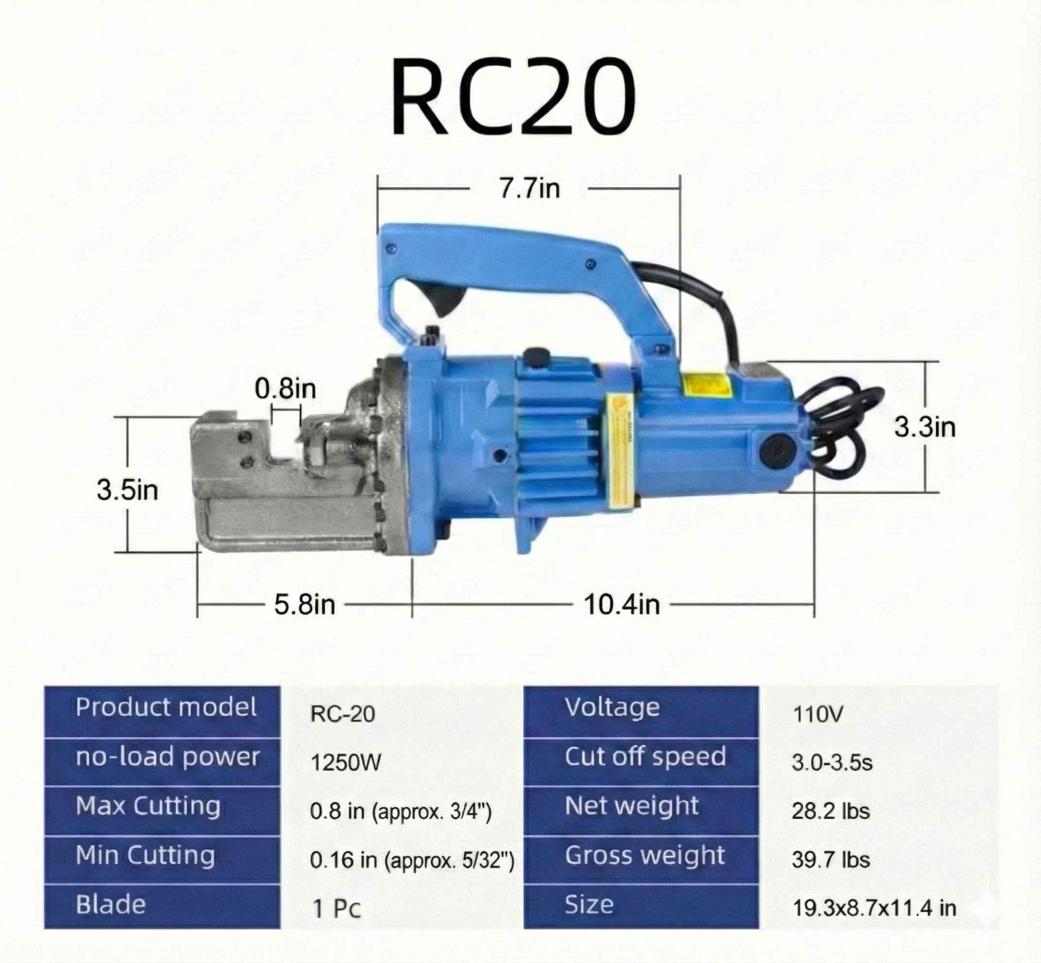 RC20 portable hydraulic rebar cutter