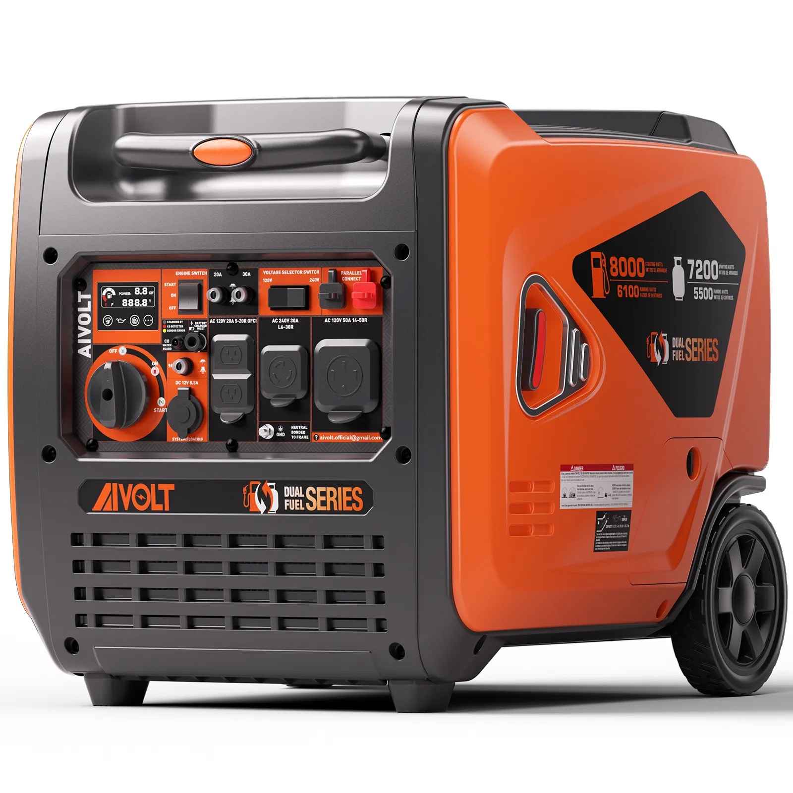 8000W Dual Fuel Super Quiet Inverter Generator with Electric Start - Gas & Propane AIVOLT