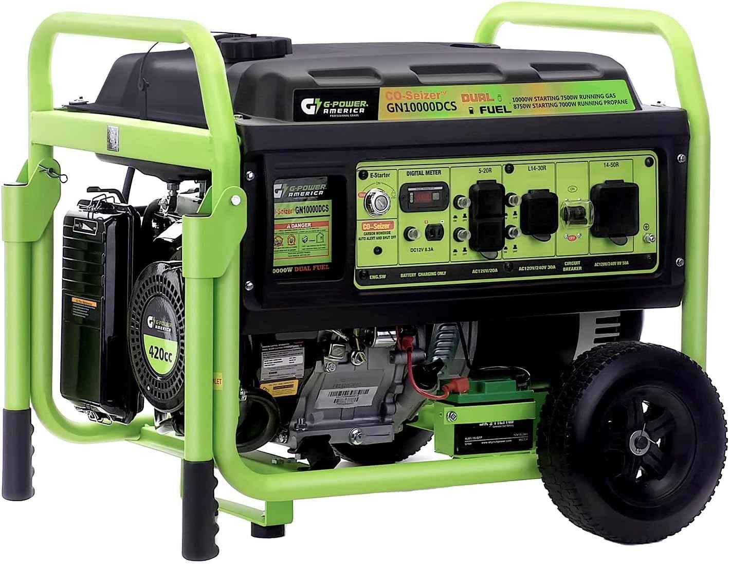 Dual Fuel Portable Generator 10000 Watt,Gas or Propane Powered,Electrical/Recoil Start, Equipped with CO-Seizer CO, Customized G-Power America
