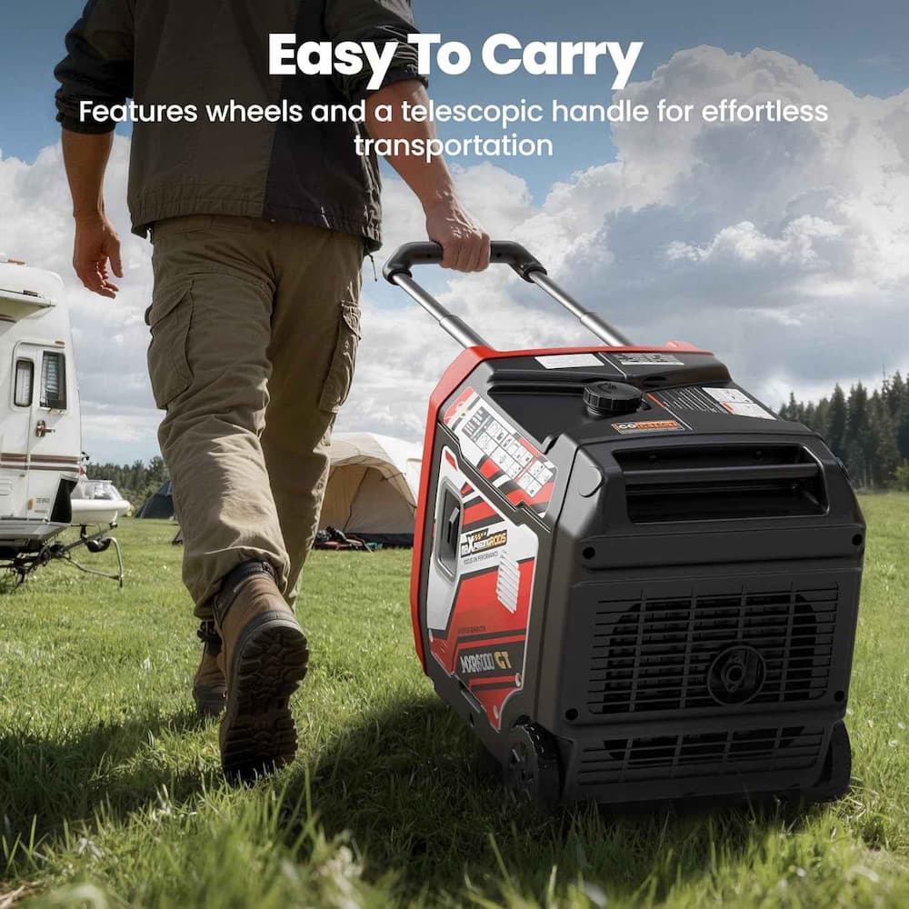 MXR6000GT portable quiet inverter generator with electric start and wheels retractable handle