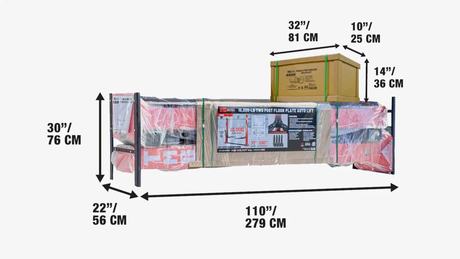 10,000-lb Two Post Floor Plate Auto Lift, Symmetric Arms, 77" Lift Height, Dual-Point Lock Release, TMG-TPL45 TMG Industrial