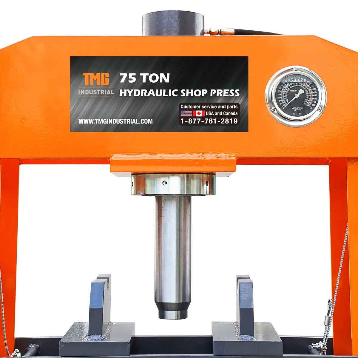 75 Ton Capacity Hydraulic Shop Press, Heavy Duty Pressing, Fully Welded H-Frame, Air & Manual Dual Operation, TMG-SP75 TMG Industrial