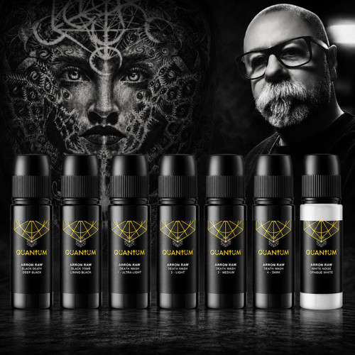 Quantum  Original Black & Yellow Tattoo Ink - Arron Raw - Skull & Bones 7 bottle set