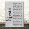 Walking On Cars Monster Grey Rustic Script Song Lyric Print