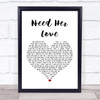 Electric Light Orchestra Need Her Love White Heart Song Lyric Music Wall Art Print