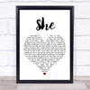 Jen foster She White Heart Song Lyric Music Wall Art Print