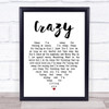 Patsy Cline Crazy White Heart Song Lyric Music Wall Art Print