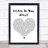 Roxette Listen To Your Heart White Heart Song Lyric Music Wall Art Print