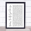 Foreigner Waiting For A Girl Like You White Script Song Lyric Music Wall Art Print