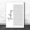 George Michael Fantasy White Script Song Lyric Music Wall Art Print