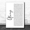 Bon Jovi Always White Script Song Lyric Music Wall Art Print