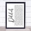 Tom Jones Delilah White Script Song Lyric Music Wall Art Print