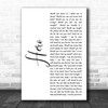 Enrique Iglesias Hero White Script Song Lyric Music Wall Art Print