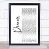 Gabrielle Dreams White Script Song Lyric Music Wall Art Print