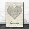 Ariana Grande Greedy Script Heart Song Lyric Quote Print