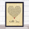 Hazel O'Connor Will You Vintage Heart Quote Song Lyric Print