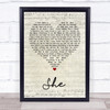 Jen foster She Script Heart Song Lyric Quote Print